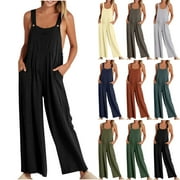 pstuiky Wide Leg Jumpsuits for Womens, Sleeveless Jumpsuits for Women Jumpsuit Sleeveless Jumpsuits for Women Summer Rompers Bib Overalls Women with Pockets Black S